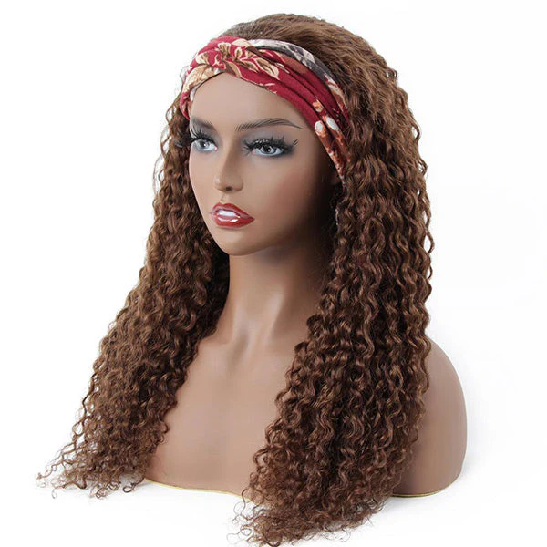 VSHOW HAIR Premium #4 Brown Water Wave Hair Headband Wigs 180% Density Glueless None Lace Wig - Image 5