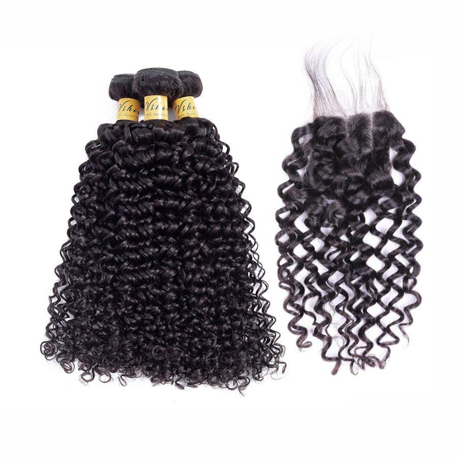 VSHOW HAIR Premium 9A Mongolian Human Virgin Hair Water Wave 3 Bundles with Pre Plucked Closure Deal Natural Black - Image 2