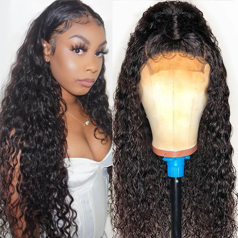 VSHOW Water Wave Human Hair 4x4 Lace Closure Wigs Curly Lace Wigs Natural Black - Image 3