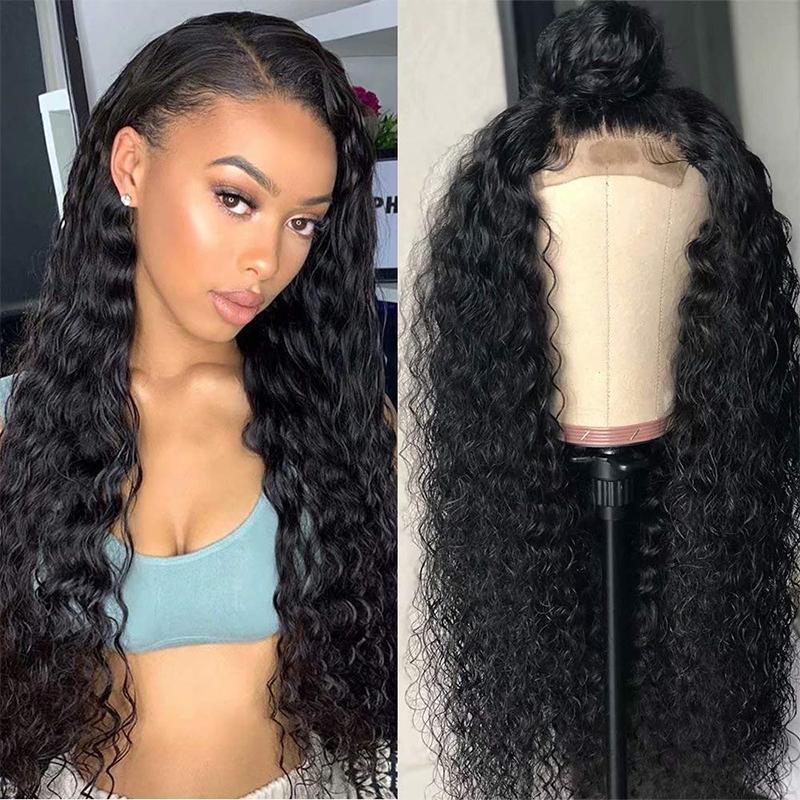 VSHOW Water Wave Human Hair 4x4 Lace Closure Wigs Curly Lace Wigs Natural Black - Image 4
