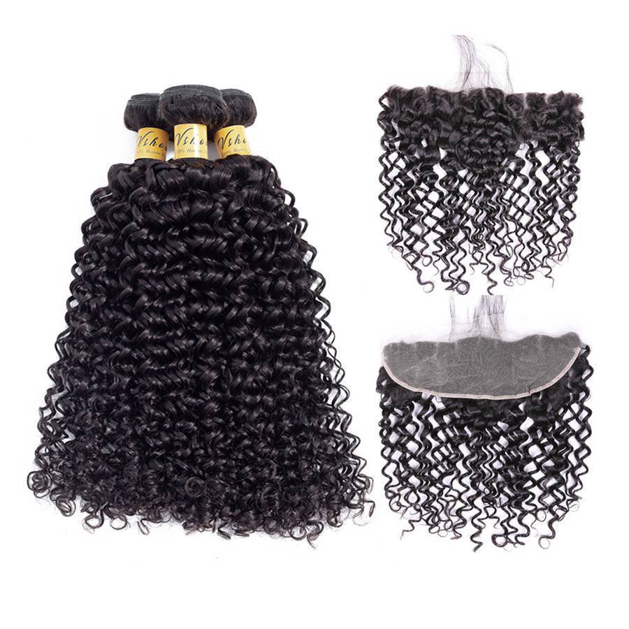 VSHOW HAIR Premium 9A Mongolian Human Virgin Hair Water Wave 3 Bundles with Pre Plucked 13x4 Frontal Natural Black - Image 2