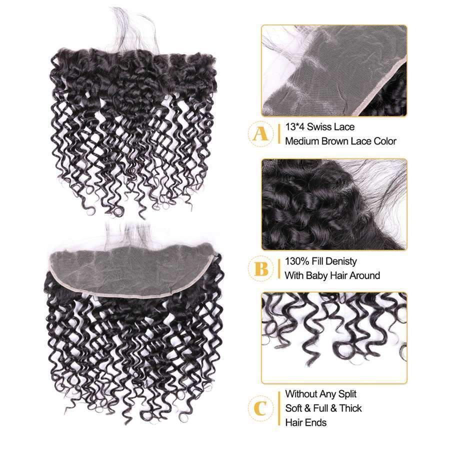 VSHOW HAIR Premium 9A Indian Human Virgin Hair Water Wave 3 Bundles with Pre Plucked 13x4 Frontal Natural Black - Image 8