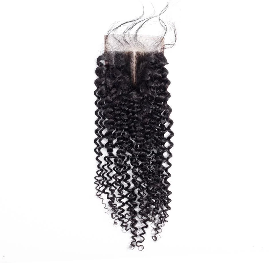 VSHOW HAIR 100% Virgin Human Hair Kinky Curly 4x4 Lace Closure Natural Black - Image 3