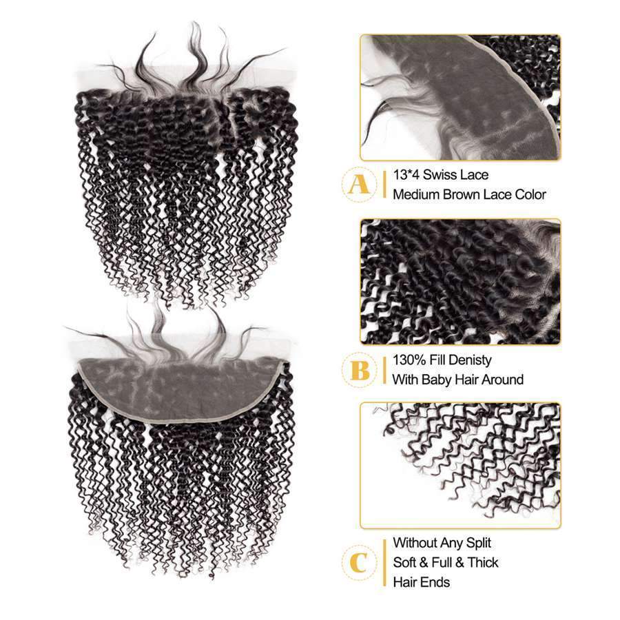 VSHOW HAIR Premium 9A Malaysian Human Virgin Hair Kinky Curly 3 Bundles with Pre Plucked 13x4 Frontal Natural Black - Image 8