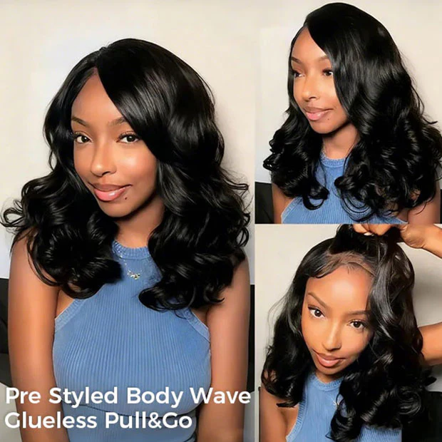 C Part Design Body Wave Wigs Layered Cut Yaki Body Pre Cut 10x6 HD Lace Wear Go Glueless Wigs Face Framing Curtain Bangs - Image 4